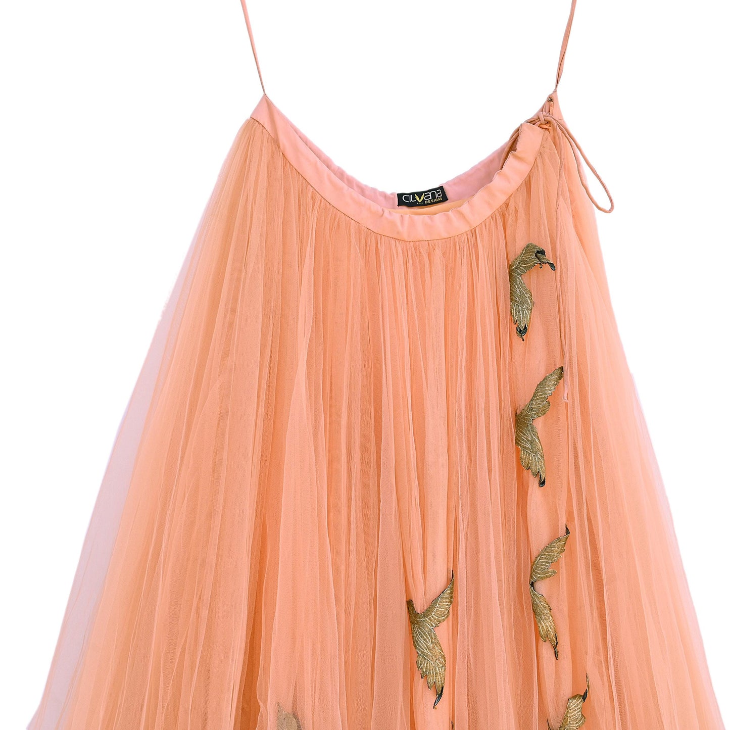 Indian Vintage Peach Net Hand Embroidered Skirt Party Wear Bollywood Lehenga Zari Birds design