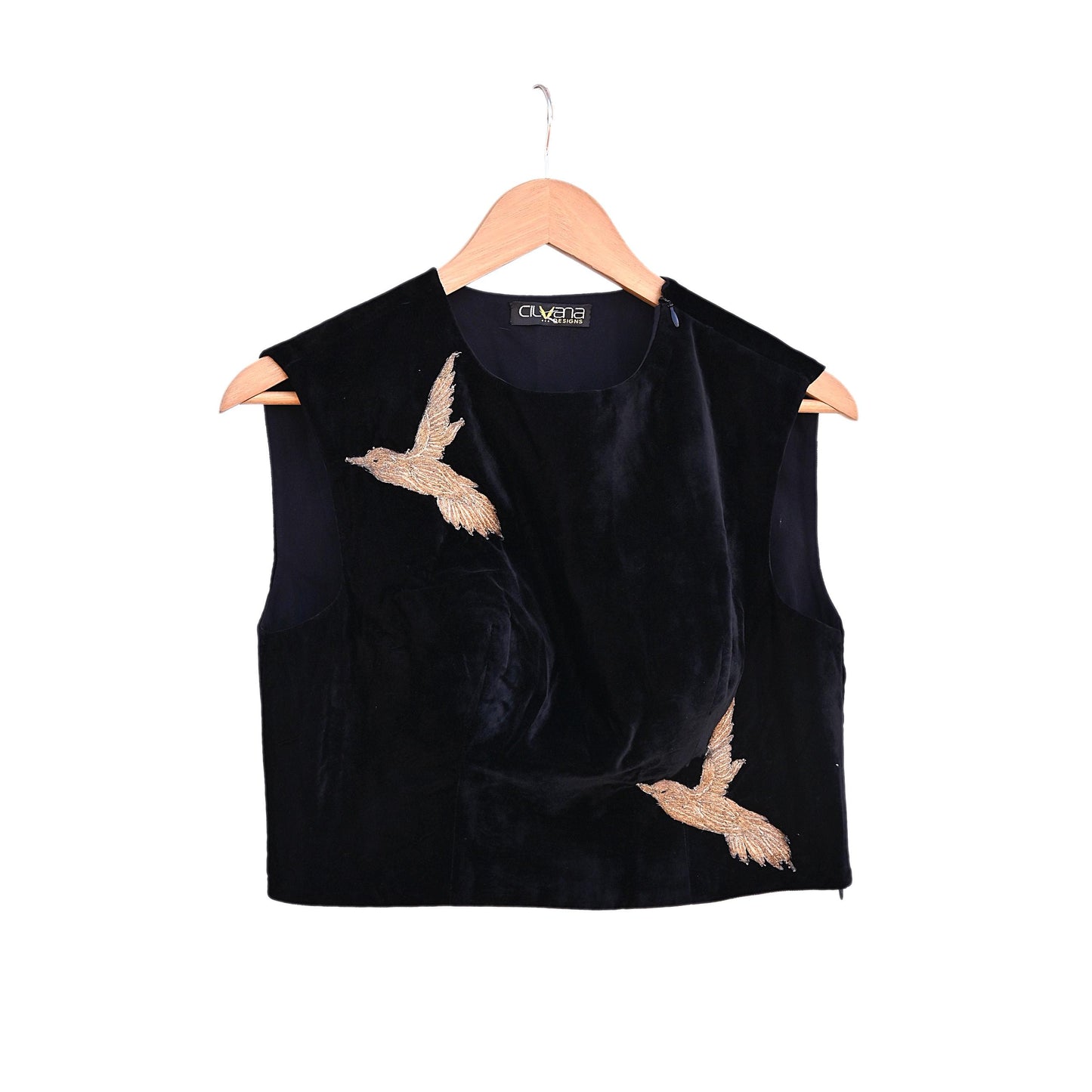 Indian Pre-owned Black Velvet Embroidered Padded Blouse/Crop/Top M Size Party wear Bollywood
