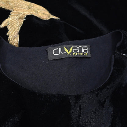 Indian Pre-owned Black Velvet Embroidered Padded Blouse/Crop/Top M Size Party wear Bollywood