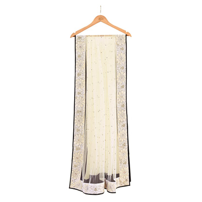 Indian Heavy Ivory Mesh/Net Hand Embroidered Mukesh/ Chikankari Lehenga 2pcs Set By Designer Abu Jani Bridal Wear Bollywood Party wear