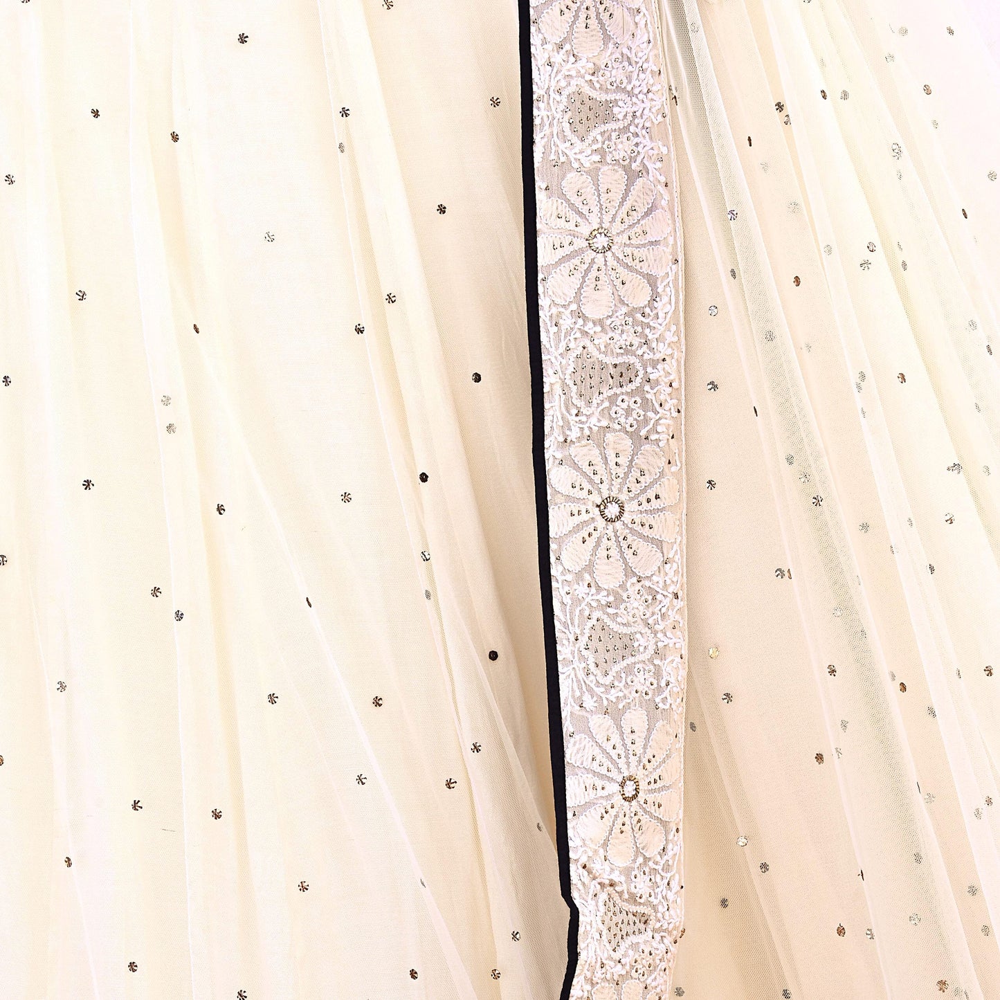 Indian Heavy Ivory Mesh/Net Hand Embroidered Mukesh/ Chikankari Lehenga 2pcs Set By Designer Abu Jani Bridal Wear Bollywood Party wear
