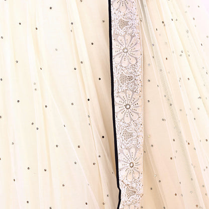Indian Heavy Ivory Mesh/Net Hand Embroidered Mukesh/ Chikankari Lehenga 2pcs Set By Designer Abu Jani Bridal Wear Bollywood Party wear