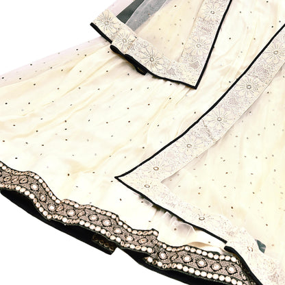 Indian Heavy Ivory Mesh/Net Hand Embroidered Mukesh/ Chikankari Lehenga 2pcs Set By Designer Abu Jani Bridal Wear Bollywood Party wear