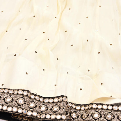 Indian Heavy Ivory Mesh/Net Hand Embroidered Mukesh/ Chikankari Lehenga 2pcs Set By Designer Abu Jani Bridal Wear Bollywood Party wear