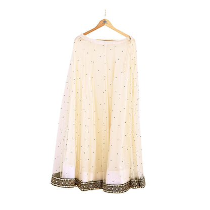 Indian Ivory Net Hand Embroidered  Mukesh/ Chikankari Lehenga/Skirt Designer By Abu Jani  bollywood party wear