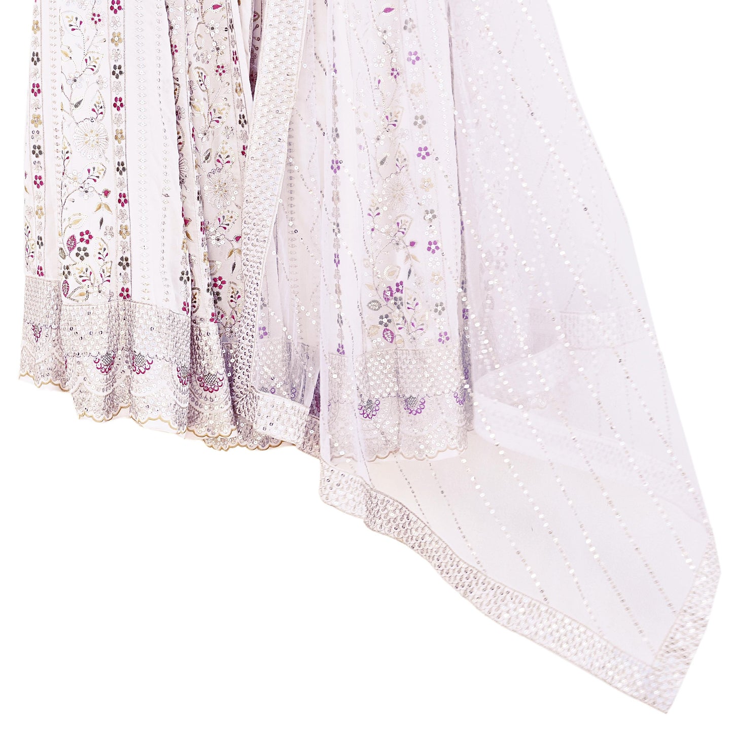 Indian Vintage White Net/ Pure Georgette Hand Embroidered Lehenga 2pcs Set Party Wear With skirt & Dupatta Bollywood Zari