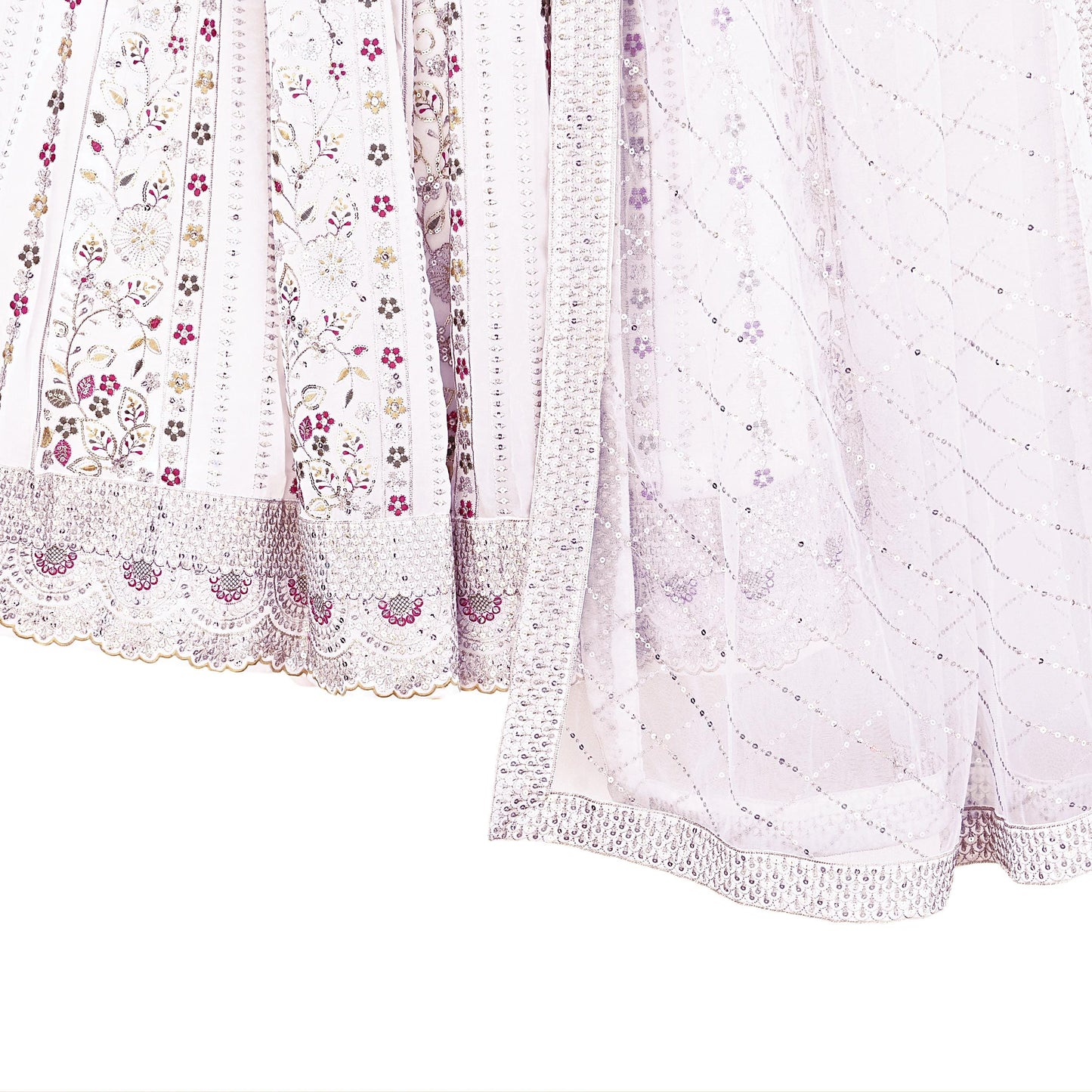 Indian Vintage White Net/ Pure Georgette Hand Embroidered Lehenga 2pcs Set Party Wear With skirt & Dupatta Bollywood Zari