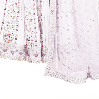 Indian Vintage White Net/ Pure Georgette Hand Embroidered Lehenga 2pcs Set Party Wear With skirt & Dupatta Bollywood Zari