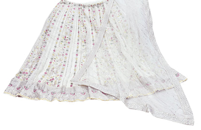 Indian Vintage White Net/ Pure Georgette Hand Embroidered Lehenga 2pcs Set Party Wear With skirt & Dupatta Bollywood Zari