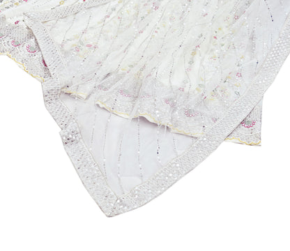 Indian Vintage White Net/ Pure Georgette Hand Embroidered Lehenga 2pcs Set Party Wear With skirt & Dupatta Bollywood Zari