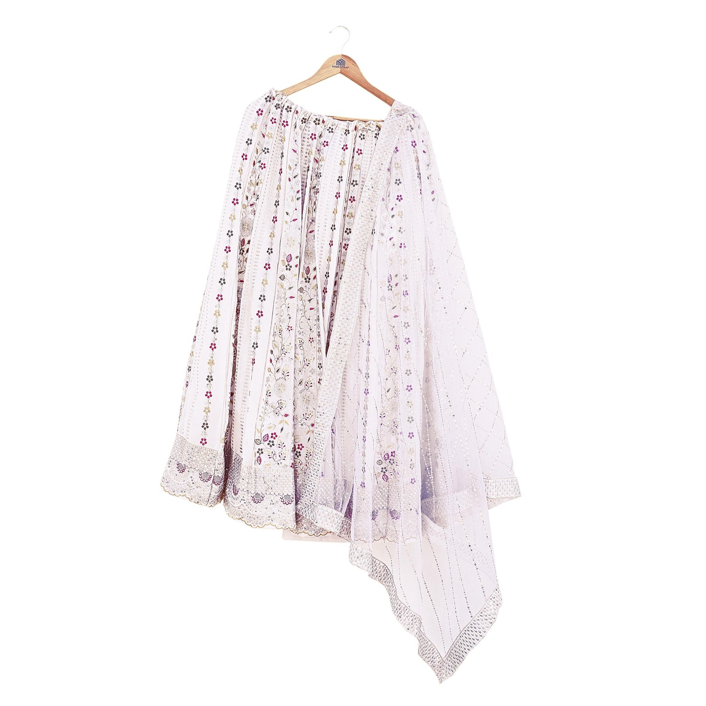 Indian Vintage White Net/ Pure Georgette Hand Embroidered Lehenga 2pcs Set Party Wear With skirt & Dupatta Bollywood Zari