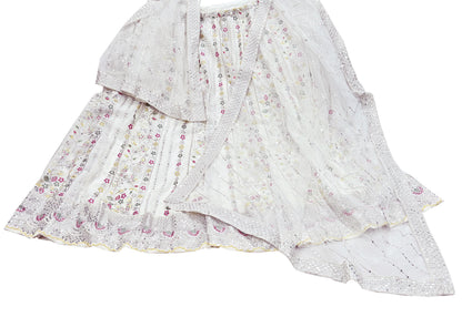 Indian Vintage White Net/ Pure Georgette Hand Embroidered Lehenga 2pcs Set Party Wear With skirt & Dupatta Bollywood Zari