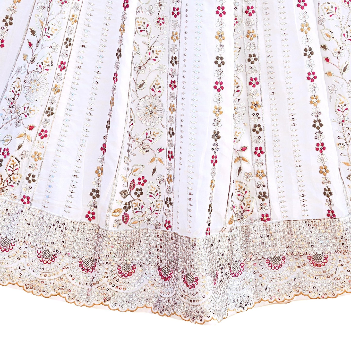 Indian Vintage White Net/ Pure Georgette Hand Embroidered Lehenga 2pcs Set Party Wear With skirt & Dupatta Bollywood Zari