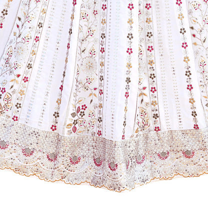 Indian Vintage White Net/ Pure Georgette Hand Embroidered Lehenga 2pcs Set Party Wear With skirt & Dupatta Bollywood Zari