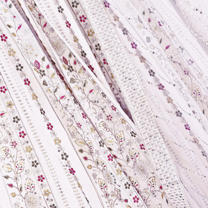 Indian Vintage White Net/ Pure Georgette Hand Embroidered Lehenga 2pcs Set Party Wear With skirt & Dupatta Bollywood Zari