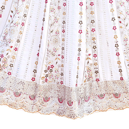 Indian Pre-owned White Pure Georgette Embroidered Lehenga/Skirt Bridal Wear Bollywood