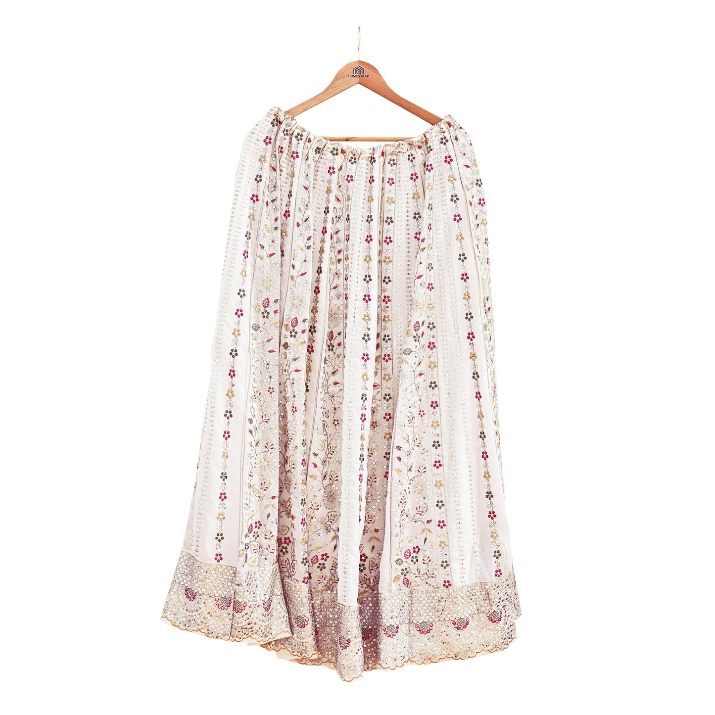 Indian Pre-owned White Pure Georgette Embroidered Lehenga/Skirt Bridal Wear Bollywood