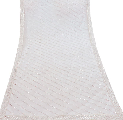Indian Vintage White Dupatta Long Stole Net Mess Embroidered Scarves Veil Hijab Sequins stole veil hijab