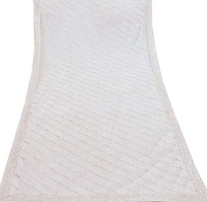 Indian Vintage White Dupatta Long Stole Net Mess Embroidered Scarves Veil Hijab Sequins stole veil hijab