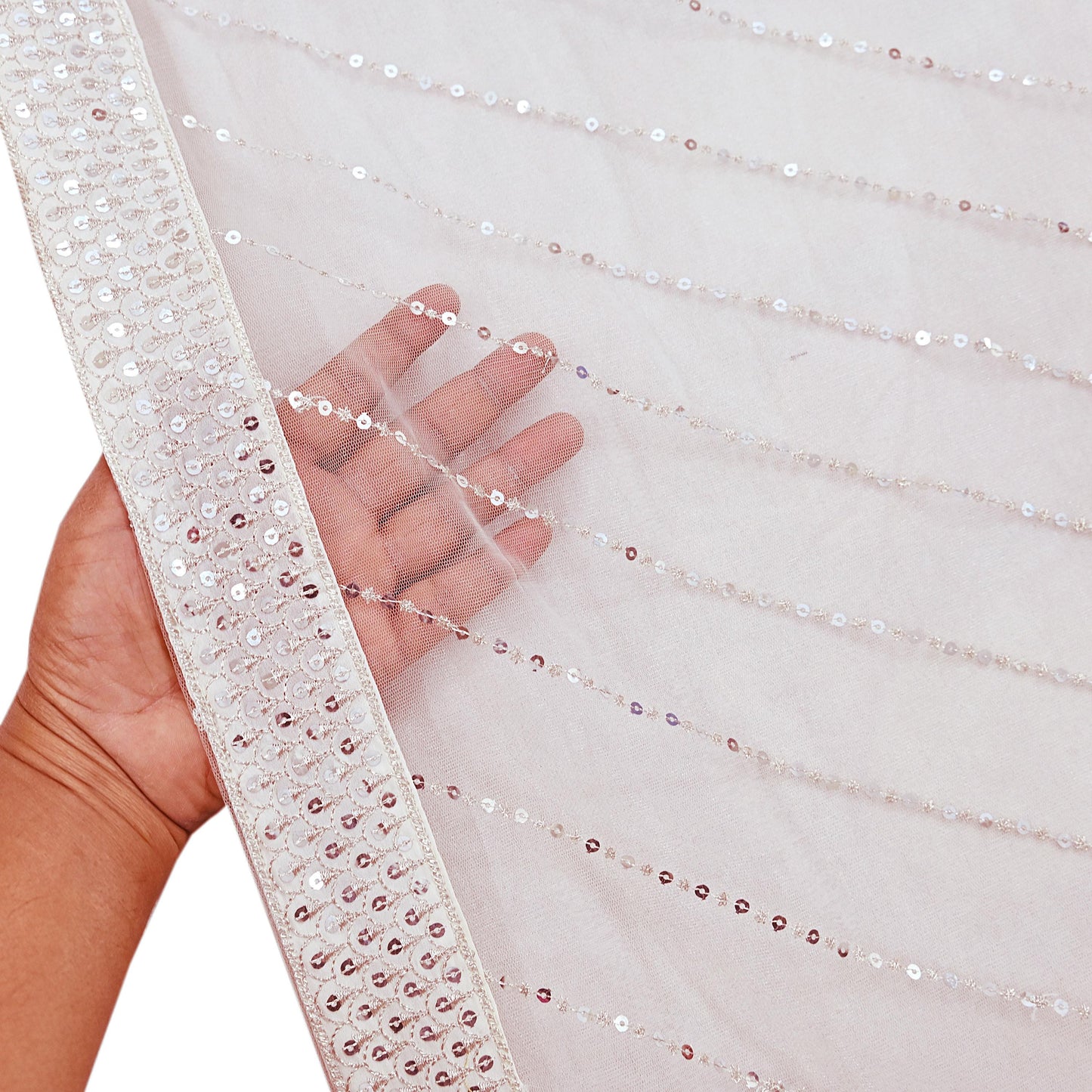 Indian Vintage White Dupatta Long Stole Net Mess Embroidered Scarves Veil Hijab Sequins stole veil hijab