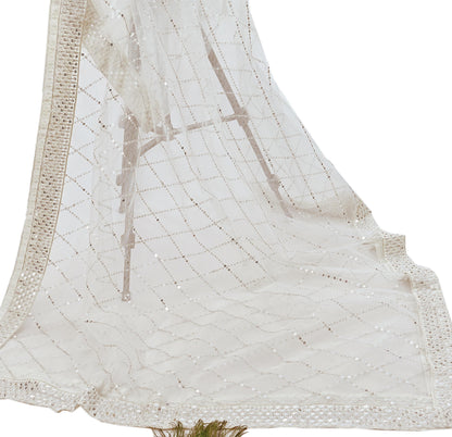 Indian Vintage White Dupatta Long Stole Net Mess Embroidered Scarves Veil Hijab Sequins stole veil hijab