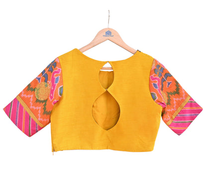 Indian Pre-owned Yellow raw silk Hand Embroidered By Designer manish malhotra Padded Blouse/Top/Crop M Size Party wear Bollywood