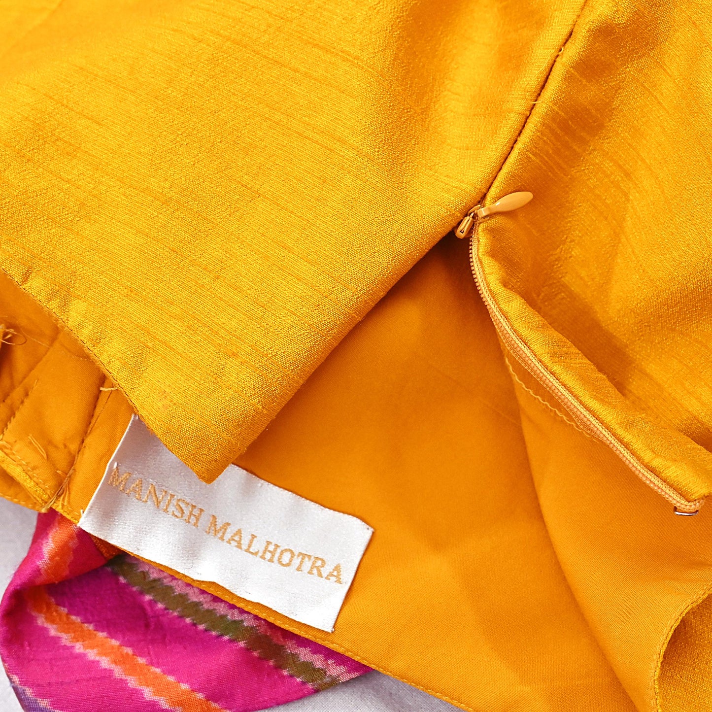 Indian Pre-owned Yellow raw silk Hand Embroidered By Designer manish malhotra Padded Blouse/Top/Crop M Size Party wear Bollywood