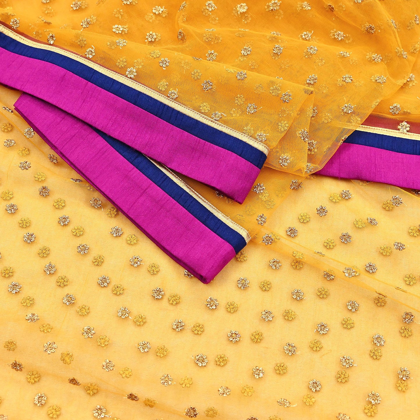 Indian Vintage Heavy Wedding Yellow Net/Mesh Hand Embroidered Dupatta Designer By Manish Malhotra Bridal Wear Sequins Veil Hijab
