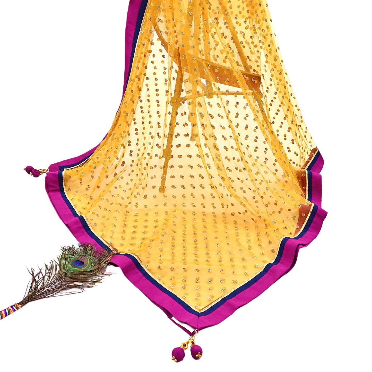 Indian Vintage Heavy Wedding Yellow Net/Mesh Hand Embroidered Dupatta Designer By Manish Malhotra Bridal Wear Sequins Veil Hijab