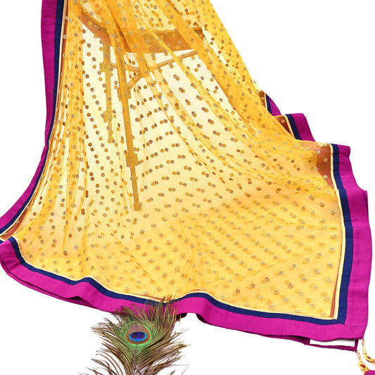 Indian Vintage Heavy Wedding Yellow Net/Mesh Hand Embroidered Dupatta Designer By Manish Malhotra Bridal Wear Sequins Veil Hijab