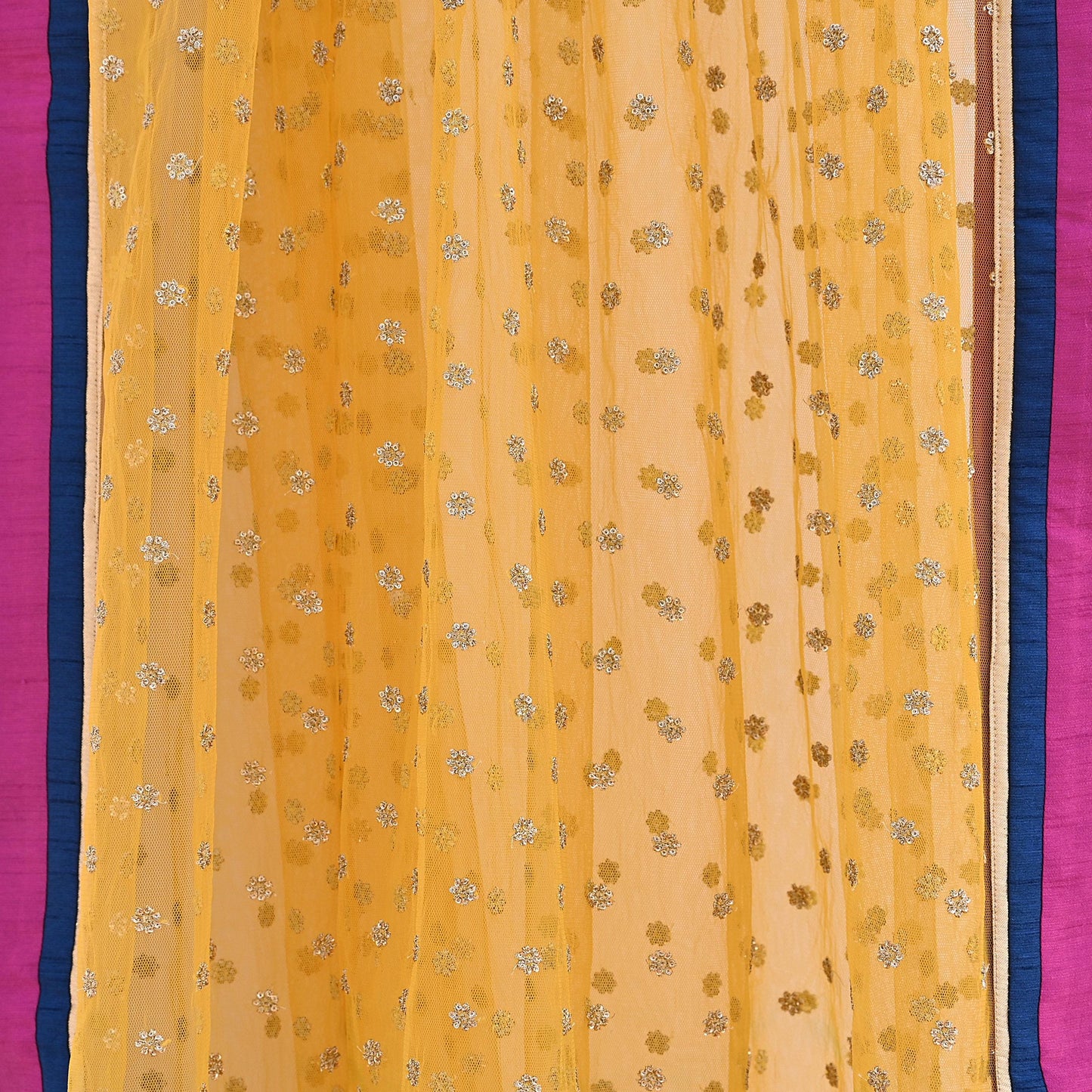Indian Vintage Heavy Wedding Yellow Net/Mesh Hand Embroidered Dupatta Designer By Manish Malhotra Bridal Wear Sequins Veil Hijab