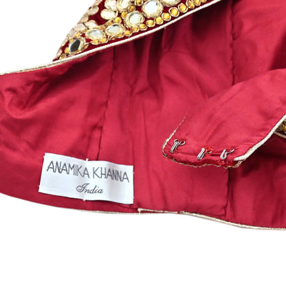 Indian Pre-owned Heavy Red Velvet Hand Embroidered By Designer Anamika Khanna Padded Blouse/Top/Crop M Size Party wear Bollywood