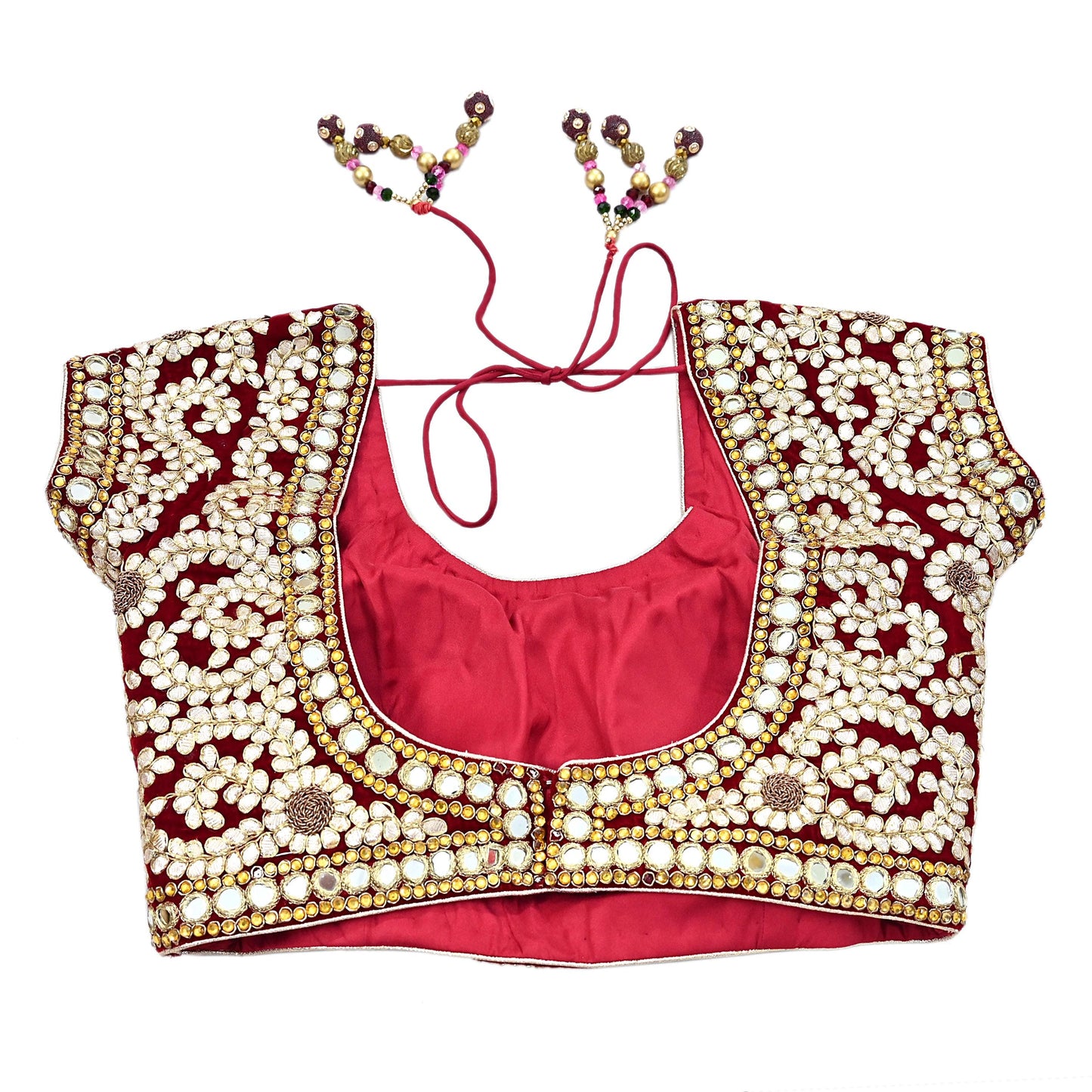 Indian Pre-owned Heavy Red Velvet Hand Embroidered By Designer Anamika Khanna Padded Blouse/Top/Crop M Size Party wear Bollywood