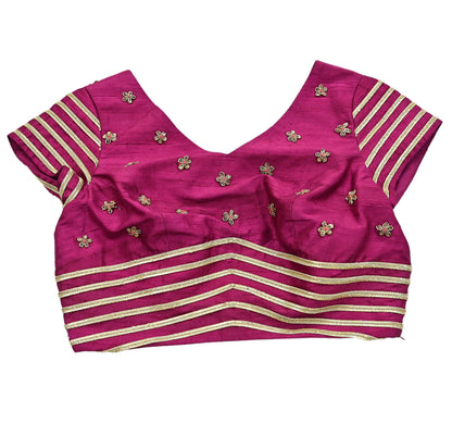 Indian Pre-owned Purple raw silk Hand Embroidered Blouse/Top/Crop M Size Party wear Bollywood