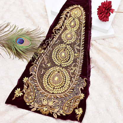 Indian Vintage Purple velvet Appliques  Set of 1 | Hand-Embroidered Floral Patches with Zardozi,Dabka, Zari,for Craft, Journals