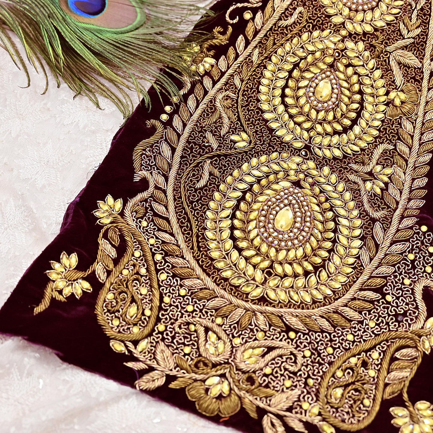 Indian Vintage Purple velvet Appliques  Set of 1 | Hand-Embroidered Floral Patches with Zardozi,Dabka, Zari,for Craft, Journals