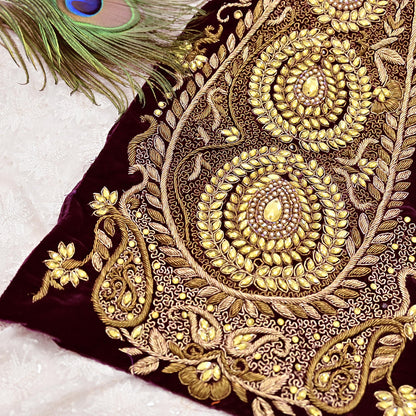 Indian Vintage Purple velvet Appliques  Set of 1 | Hand-Embroidered Floral Patches with Zardozi,Dabka, Zari,for Craft, Journals