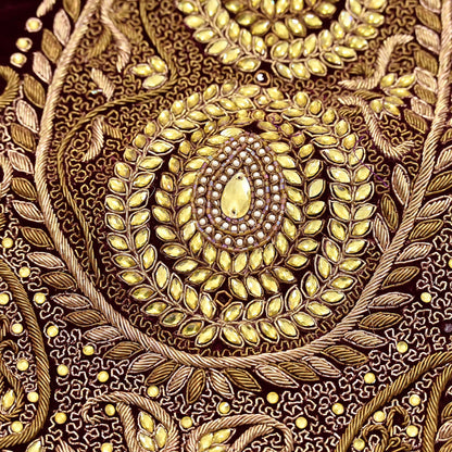 Indian Vintage Purple velvet Appliques  Set of 1 | Hand-Embroidered Floral Patches with Zardozi,Dabka, Zari,for Craft, Journals