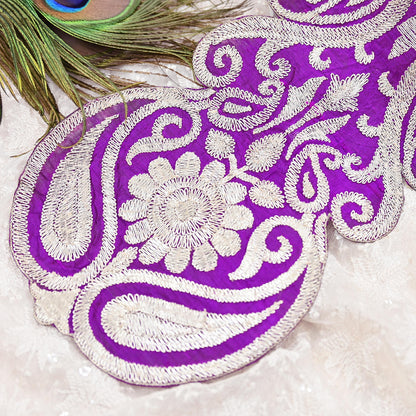 Indian Vintage Purple Raw silk Appliques  Set of 1 | Hand-Embroidered Floral Patches with Zari,for Craft, Journals