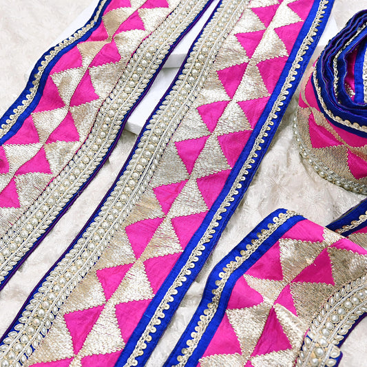 Indian Vintage Sari Border Magenta Hand Embroidered Craft Trim Lace 1Yd Sewing Sari Ribbon Dress making Dress Designing Decor Dabka
