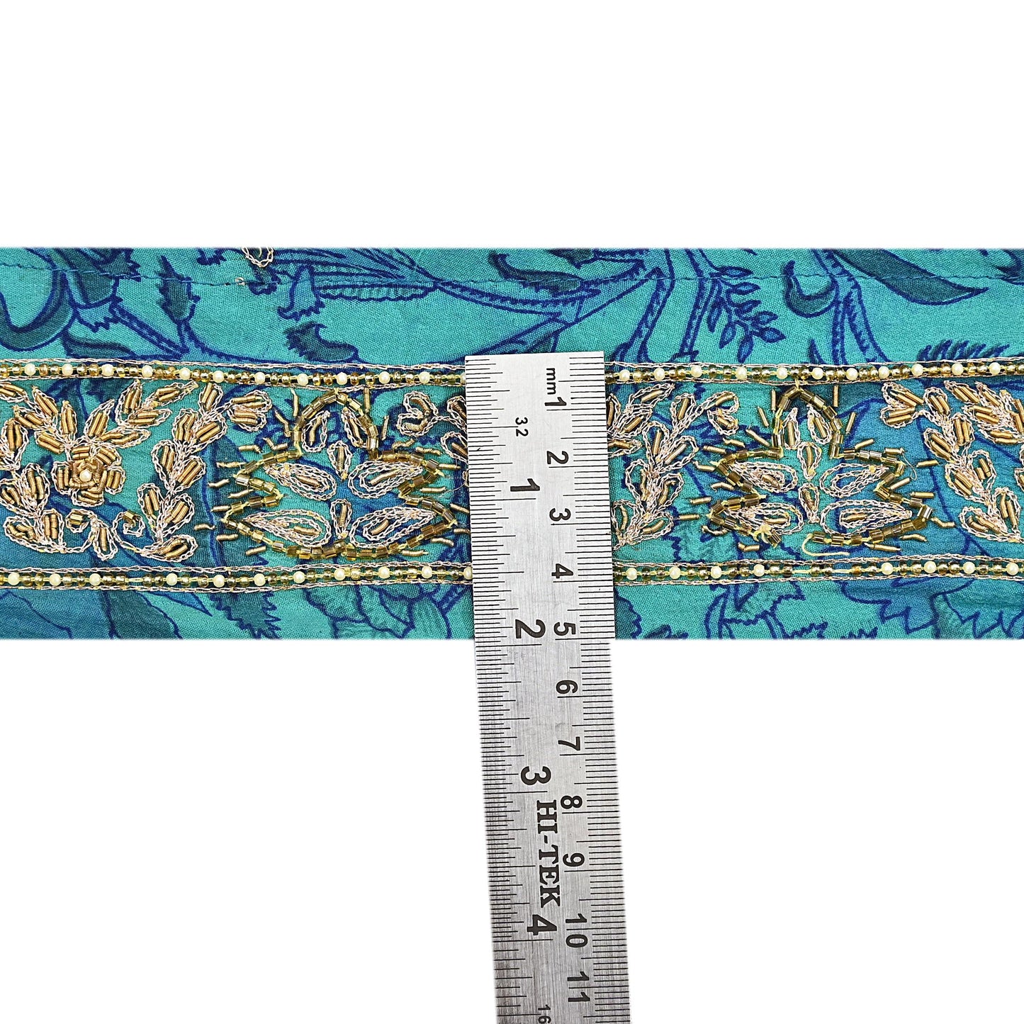 Indian Vintage Green Sari Border Hand Embroidered 1yd Craft Trim Lace Sewing Sari Ribbon Pure Crepe silk  Zardozi/Dabka Zari
