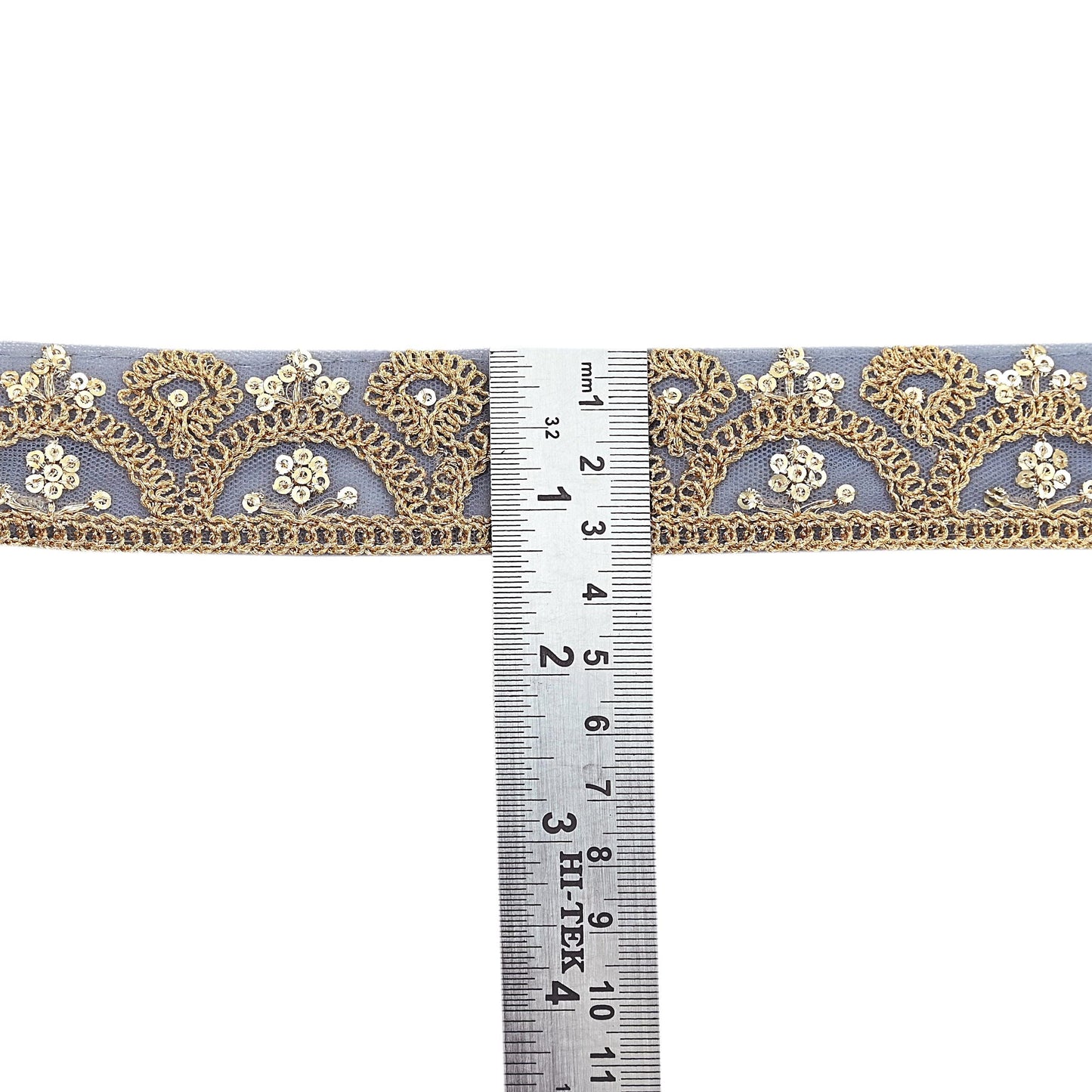 Indian New Net Gray Border 9Yd Embroidered Lace Trim Sewing Craft Ribbon Dress Decor