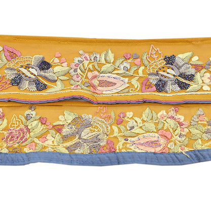 Indian Antique Vintage Real Parsi Gara Border Hand Embroidered Craft Trim Lace Sewing Saree Ribbon Recycled 1yard Pure Georgette Silk
