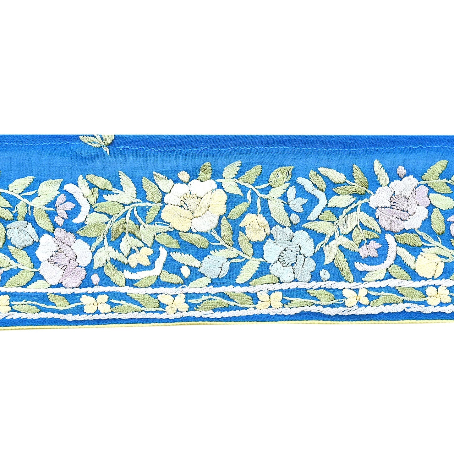 Indian Vintage Real Parsi Gara Border Turquoise Hand Embroidered Craft Trim Lace Sewing Saree Ribbon Recycled 1yard Pure Georgette Silk