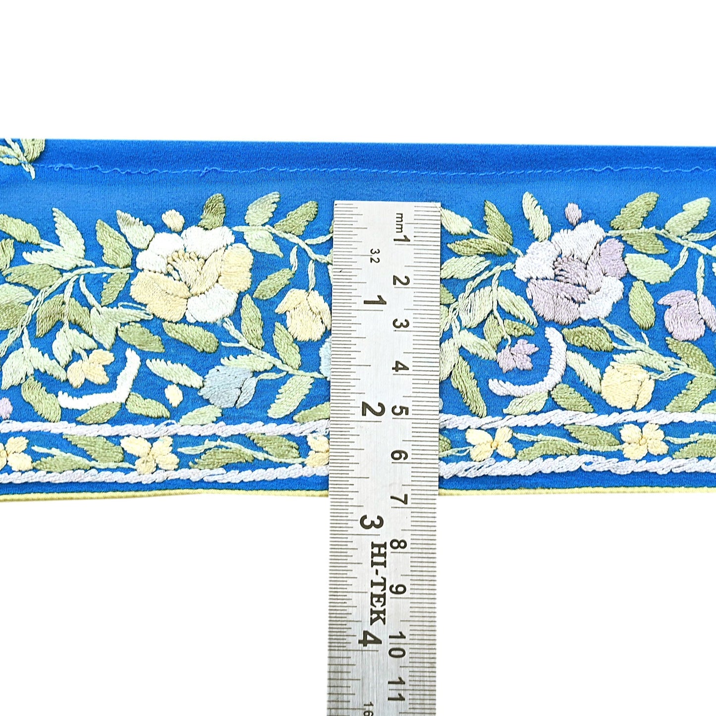 Indian Vintage Real Parsi Gara Border Turquoise Hand Embroidered Craft Trim Lace Sewing Saree Ribbon Recycled 1yard Pure Georgette Silk