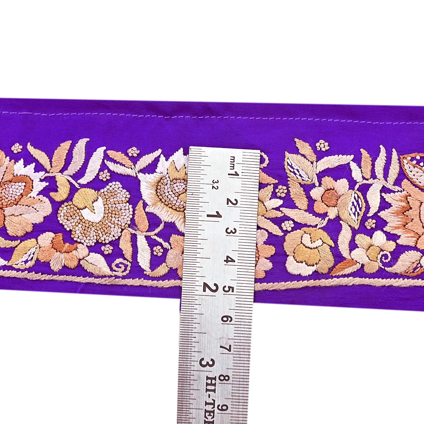 Indian Antique Vintage Real Parsi Gara Border Purple Hand Embroidered Craft Trim Lace Sewing Saree Ribbon Recycled 1yard Pure Crepe Silk