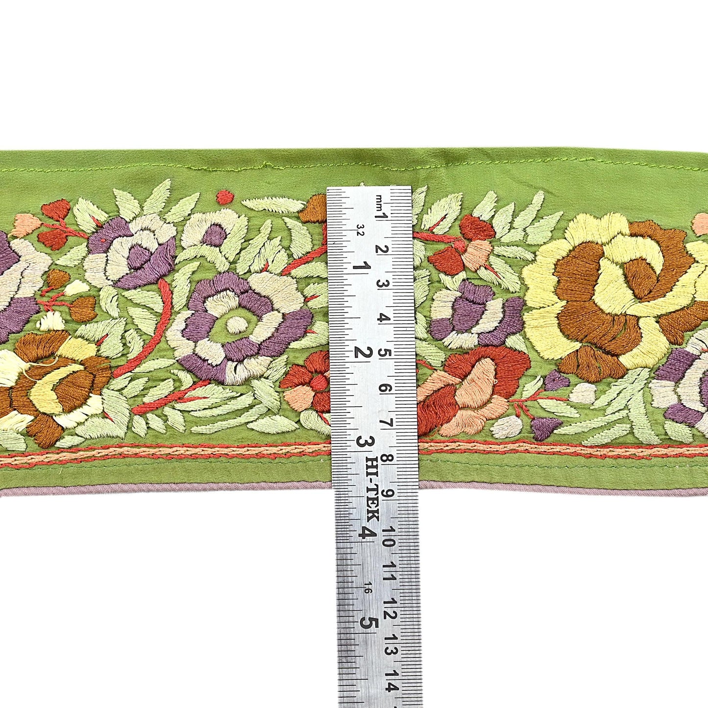 Indian Antique Vintage Real Parsi Gara Border Green Hand Embroidered Craft Trim Lace Sewing Saree Ribbon Recycled 1yard Pure Crepe Silk