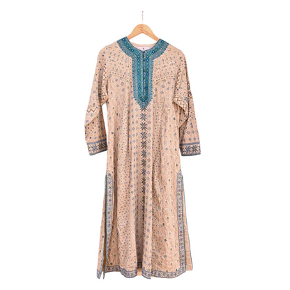 Indian Pre-Owned Vintage Ritu Kumar Beige Khadi Silk Suit Set Hand Embroidered Kurta Salwar Designer Ethnic Festive Wear