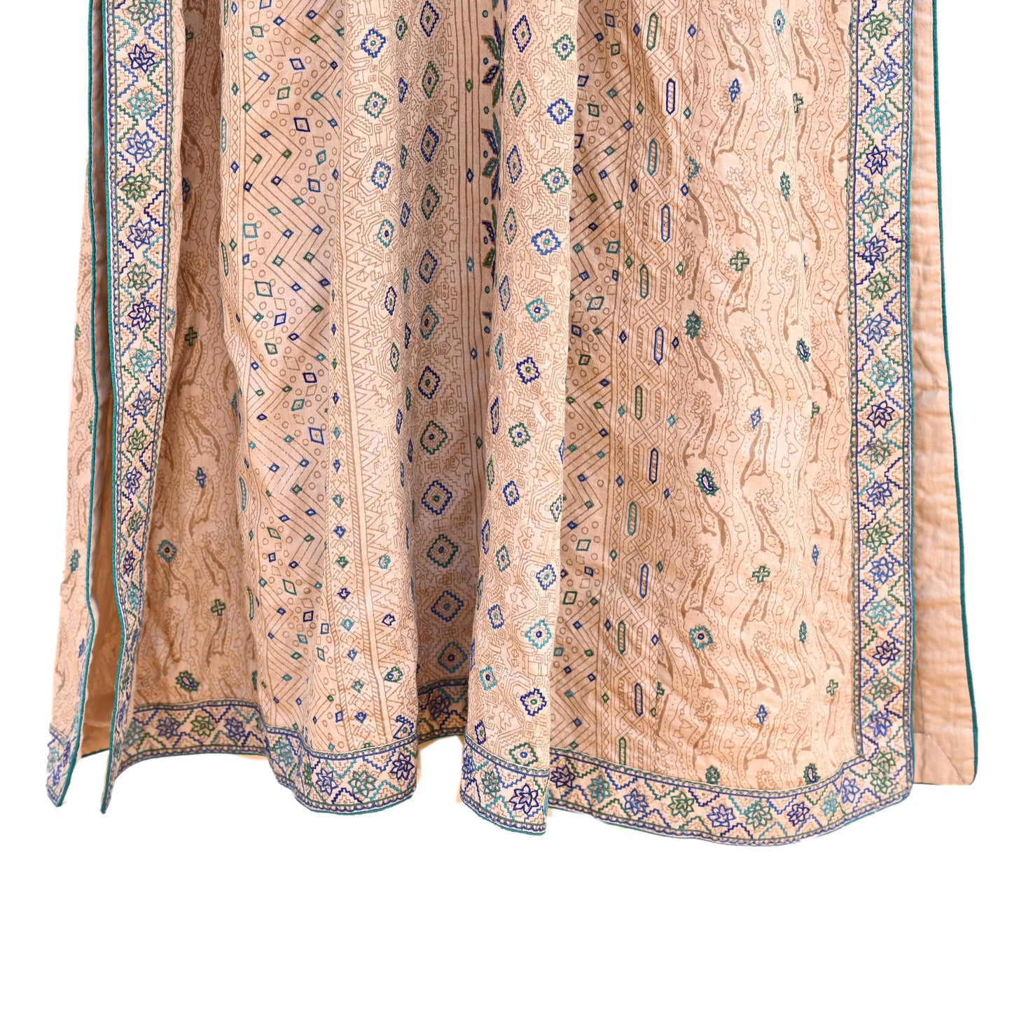 Indian Pre-Owned Vintage Ritu Kumar Beige Khadi Silk Suit Set Hand Embroidered Kurta Salwar Designer Ethnic Festive Wear