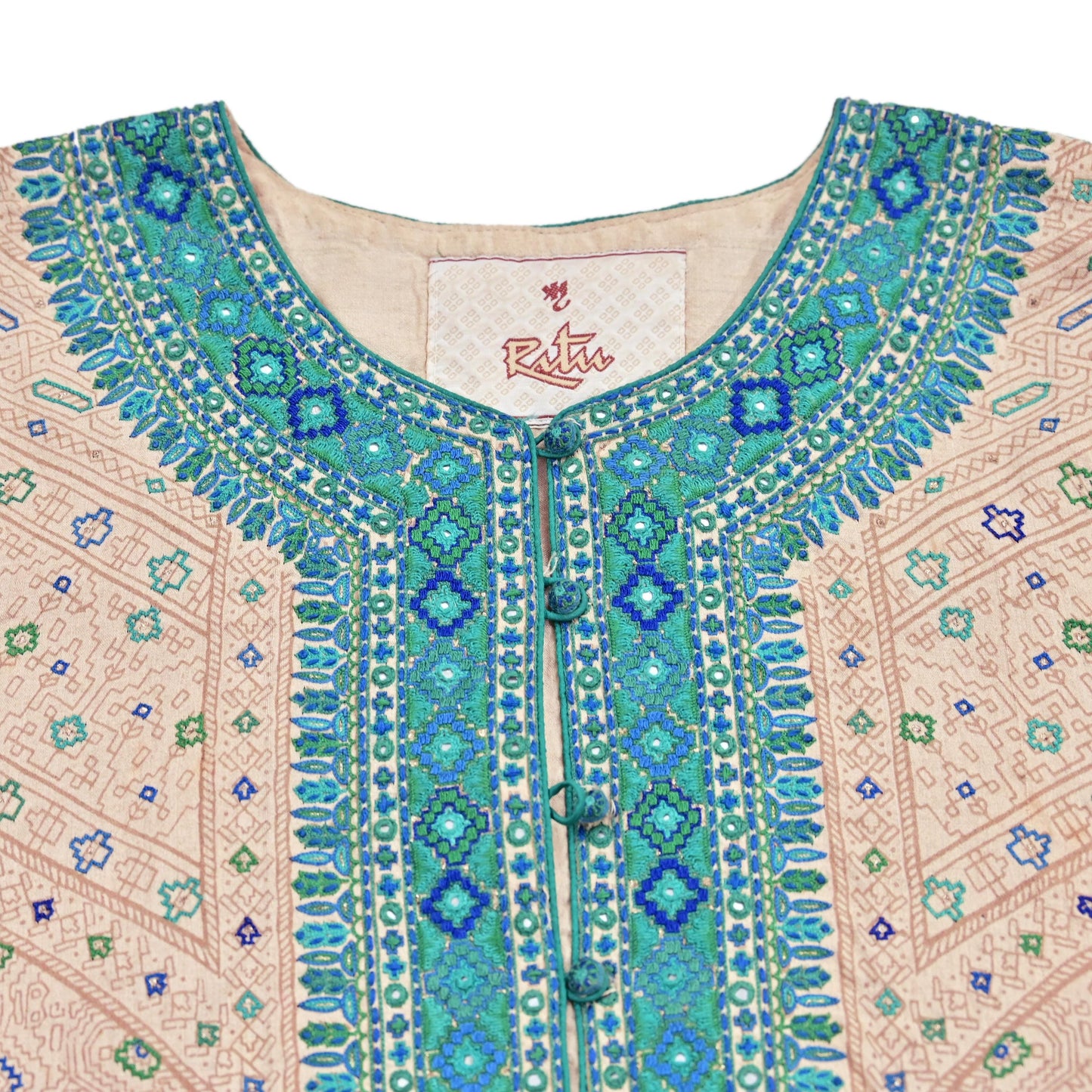 Indian Pre-Owned Vintage Ritu Kumar Beige Khadi Silk Suit Set Hand Embroidered Kurta Salwar Designer Ethnic Festive Wear
